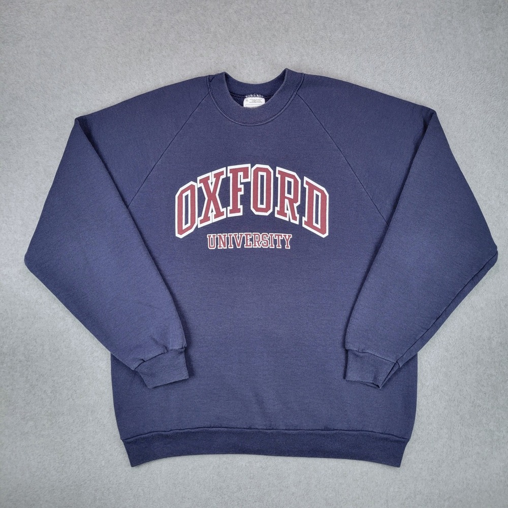 Screen Stars Oxford University Sweatshirt Mens XL Navy Blue Raglan Vintage 90s
